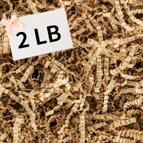 woric 2 LB Crinkle Cut Paper Shred Filler Brown Crinkle Paper Basket Filler Shredded Paper Stuffing for Christmas Gift Baskets Box Filling Birthday Baby Shower Wedding